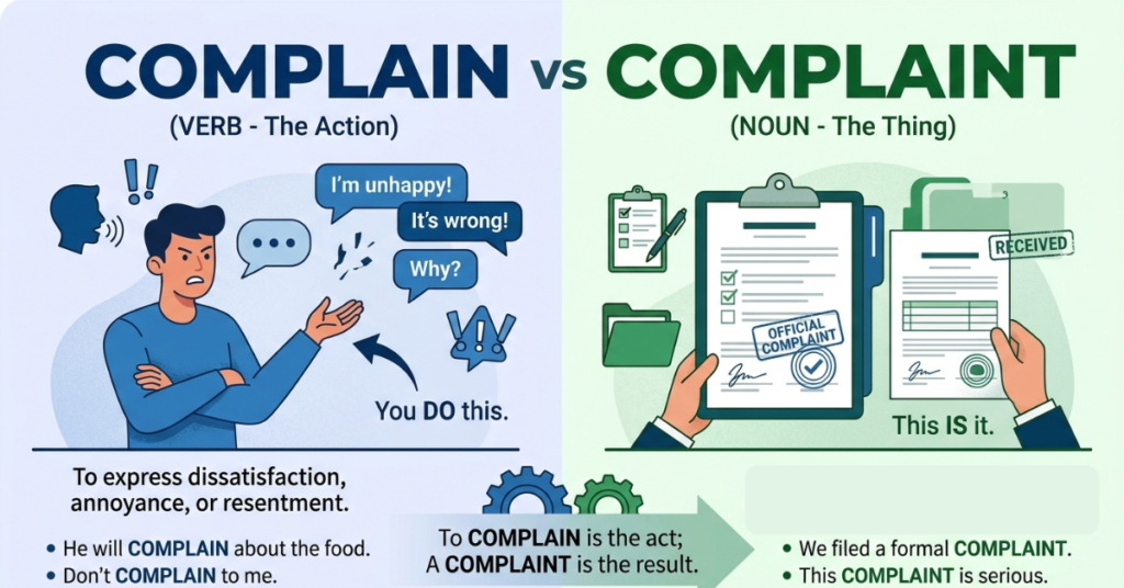 Complaint vs Complain: Differences, Meaning & Examples
