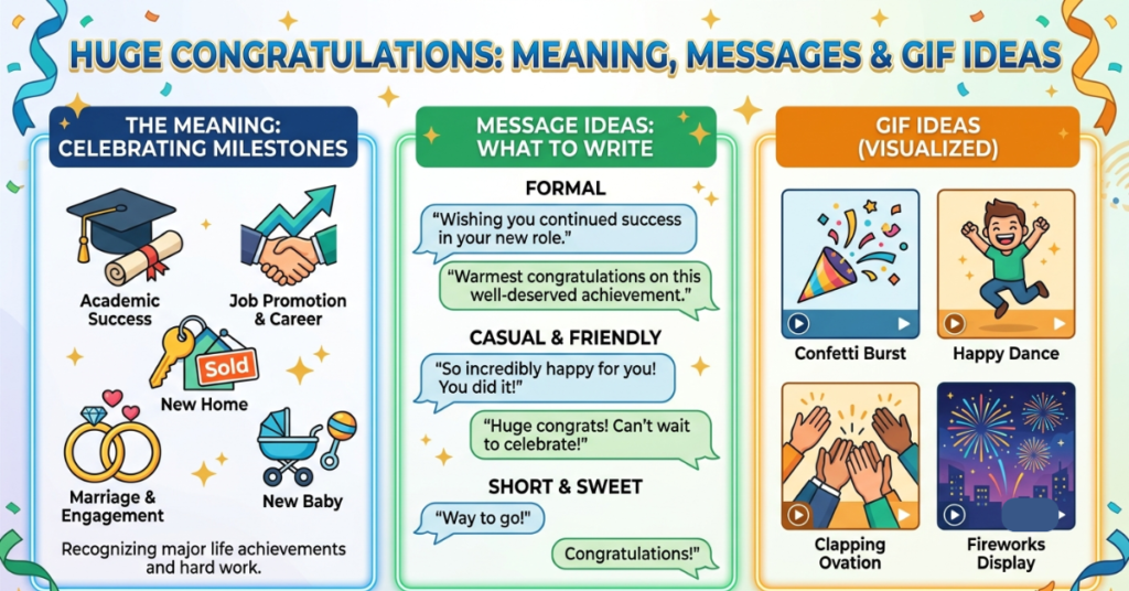 Huge Congratulations: Meaning, Messages, and GIF Ideas