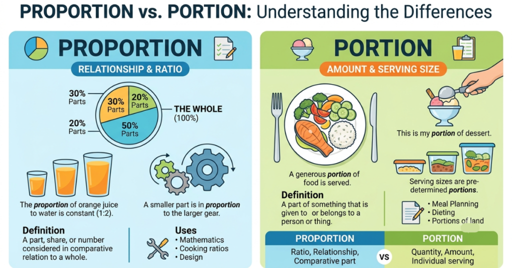 Proportion vs Portion: Meaning, Differences & Uses