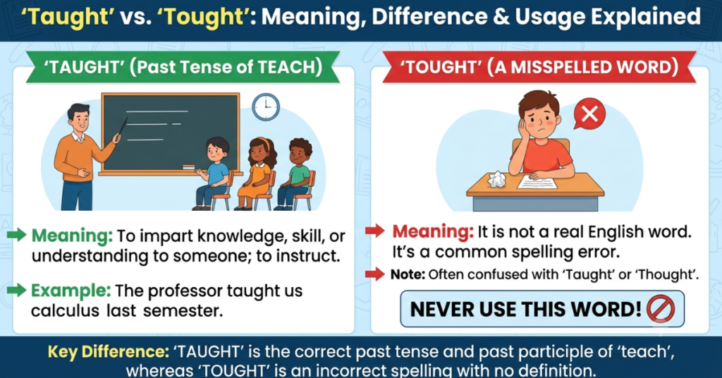Tought vs Taught: Meaning, Difference & Usage Explained