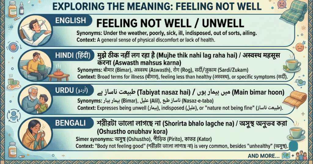Feeling Not Well Meaning in Hindi, Urdu & More