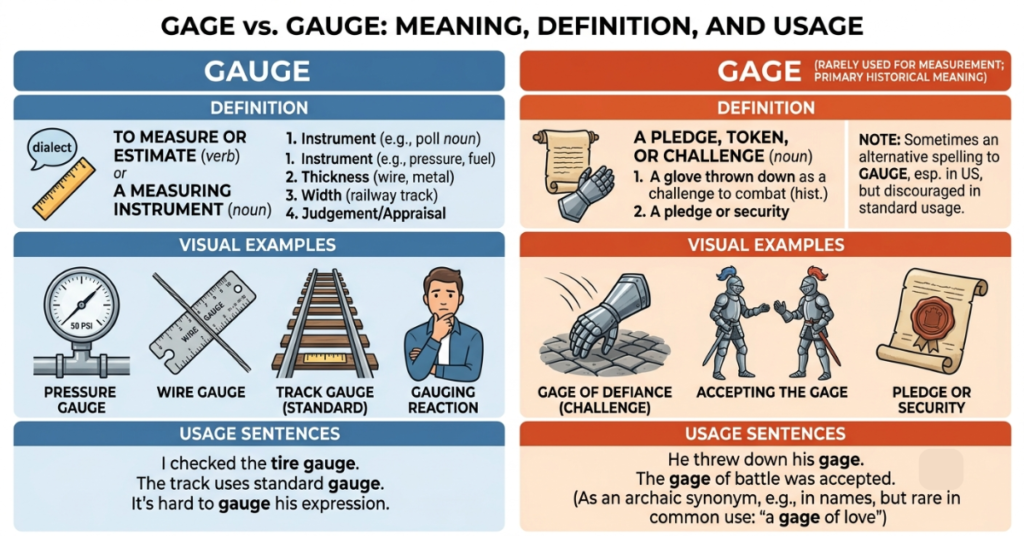 Gage vs Gauge: Meaning, Definition, and Usage