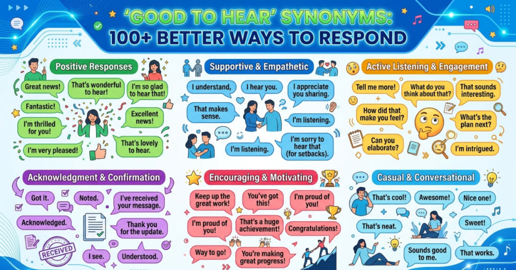 Good to Hear Synonyms: 100+ Better Ways to Respond