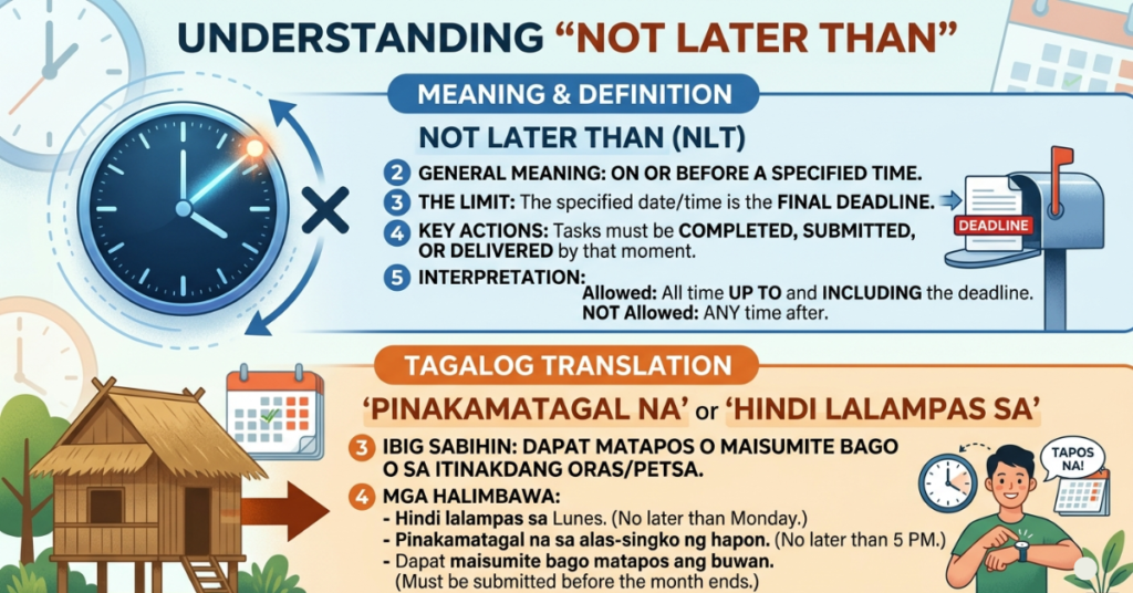 Not Later Than Means: Meaning & Tagalog Translation