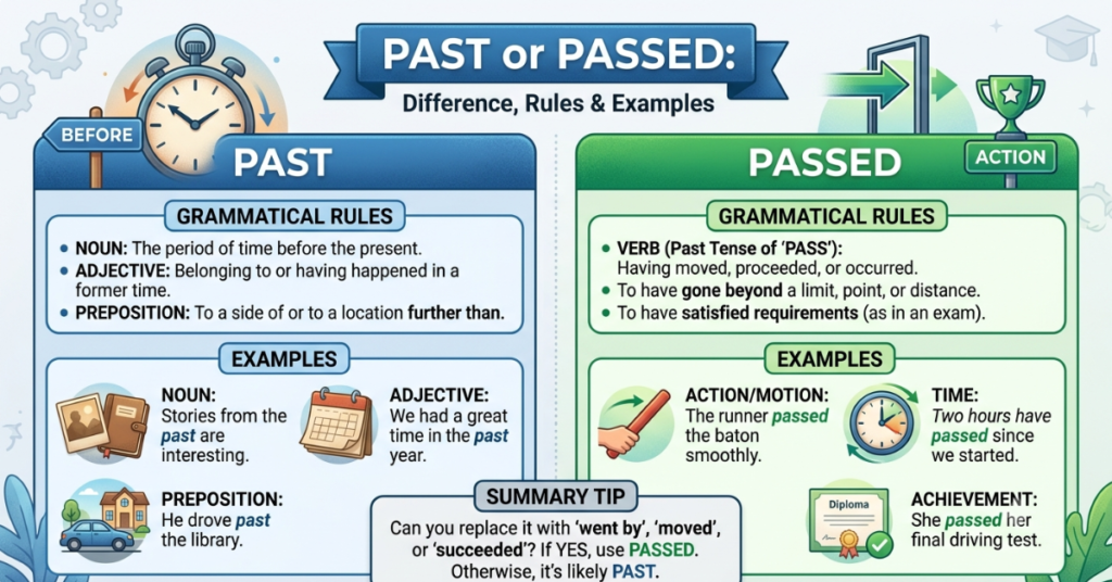 Past or Passed: Difference, Rules & Examples